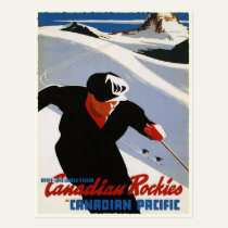 Postcard with Canadian Rockies Ski Print postcards