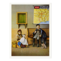 Postcard With Railroad Ad Poster Print