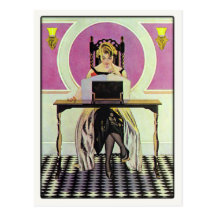 Postcard with Vintage Girl Reading