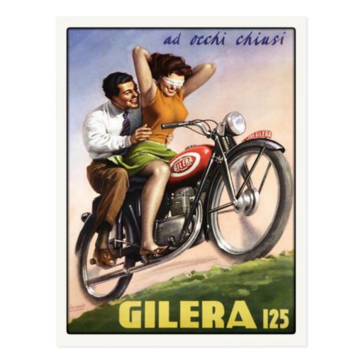 Postcard with Vintage Moto Poster Print