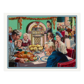 Postcard with Vintage Thanksgiving Meal
