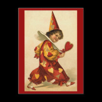 Postcards - Valentine clown hearts harlequin postcards