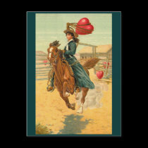 Postcards - Valentine cowgirl horse lasso heart postcards