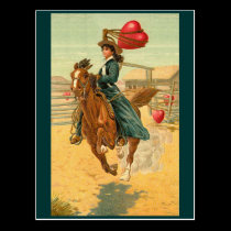 Postcards - Valentine cowgirl horse lasso heart postcards