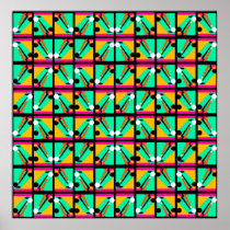 POSTER ~ BILLIARDS IN ABSTRACT ~ 8 BALL & CUE BALL