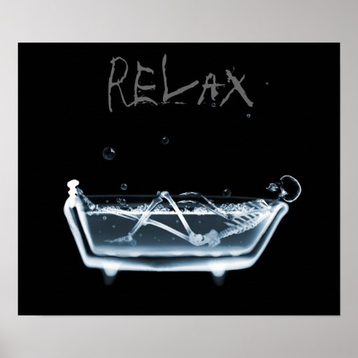 Poster- Blue Relax X-Ray Skeleton Bath Time