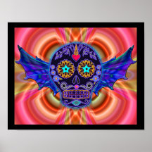 Poster con alas psicodélico del cráneo