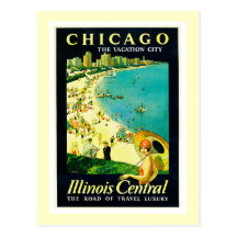 Poster del viaje del vintage, Chicago, Illinois Tarjetas Postales