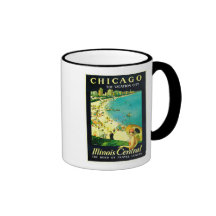 Poster del viaje del vintage, Chicago, Illinois Tazas De Café