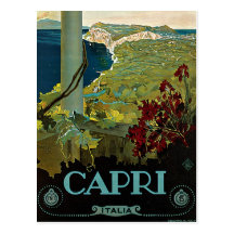 Poster del viaje del vintage, isla de Capri, Itali Postales