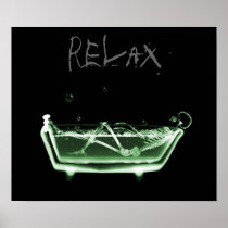 Poster- Green Relax X-Ray Skeleton Bath Time