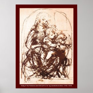 Poster: Madonna & Christ Child holding a Cat print