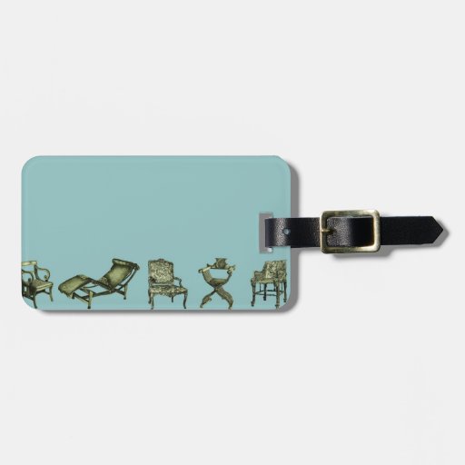 Poster of chairs in turquoise travel bag tags