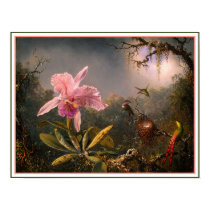 Poster/Print: Cattleya Orchid & Three Hummingbirds by Aquavel Poster/Print: Cattleya Orchid & Three Hummingbirds