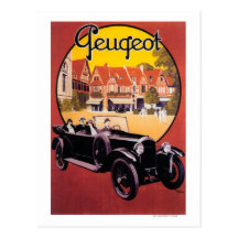 Poster promocional del automóvil de Peugeot Postal