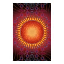 Poster: Psychedelic Sun: Spiral Fractal Design posters