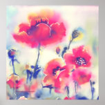 poster red poppies watercolor painting posters