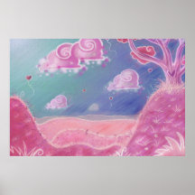 Poster rosado del paisaje del dibujo animado