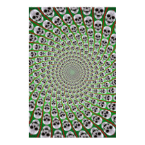 Poster: Skull Spiral: Trippy Design: Green & Red posters