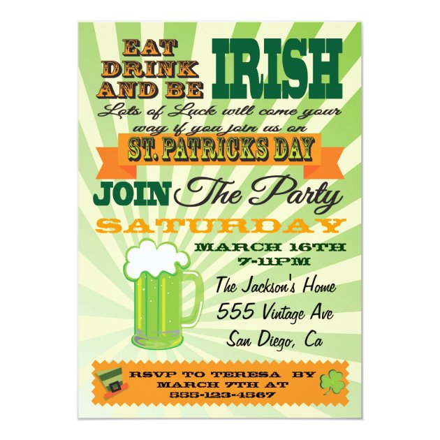Poster Style St. Patrick's Day Party Invitation (front side)