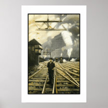 Poster with Vintage Illustration of Railway Worker