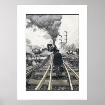 Poster with Vintage Railway Illustration
