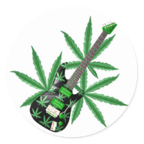 Pot leaf Guitar by Valxart Round Sticker