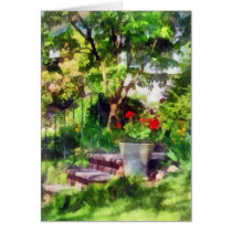 Pot of Geraniums Near Steps cards