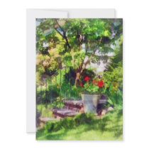 Pot of Geraniums Near Steps invitations