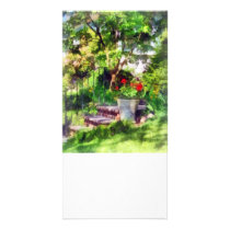 Pot of Geraniums Near Steps Photo Card Template