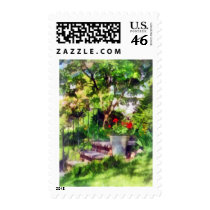 Pot of Geraniums Near Steps stamps