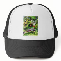 Pot of Geraniums Near Steps hats