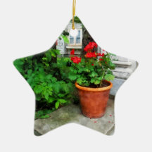 Pot of Geraniums on Stoop Ornament