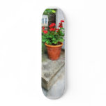 Pot of Geraniums on Stoop Custom Skateboard