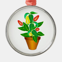 Pot with red and yellow pepper plant christmas tree ornament