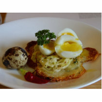Potato Galettes With Quail Eggs photo sculptures