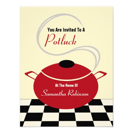 Potluck Invite - Black White & Red Kitchen