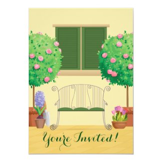 Potted Garden with Bench Bridal Shower Invitation 5" X 7" Invitation Card