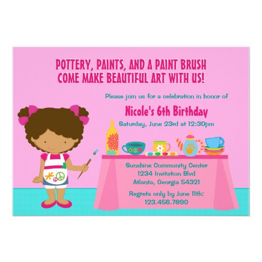 Pottery Painting Arts and Crafts Birthday Party Announcements