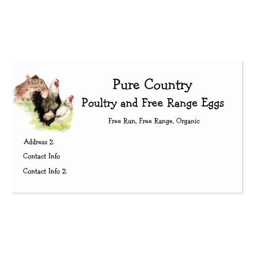 Poultry, Chicken Farm  Eggs Free Run, Organic Business Card Templates (front side)