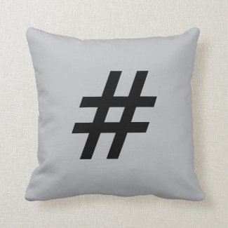 # Pound sign (hashtag) button pillow, Gray & Black