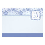Powder Blue Damask Monogram Flat Card Personalized Invitation
