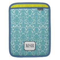 Powder blue damask pattern 3 letter monogram ipad sleeves