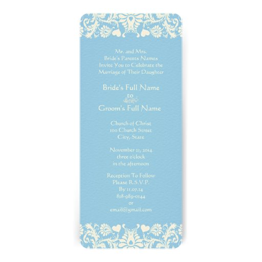 Powder Blue  Damask Wedding Invitation