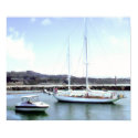 Power Boat and Sail Boat Pass in Harbor posters