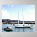 Power Boat and Sail Boat Pass in Harbor Print