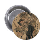 Powerful Female Samurai Defeating Male Samurai Pinback Button