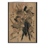 Powerful Female Samurai Defeating Male Samurai Greeting Card