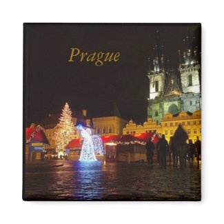 Prague Town Square on Christmas Night Square Magne