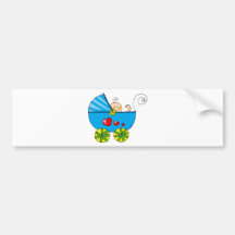 Pram & baby boy, baby shower bumper stickers